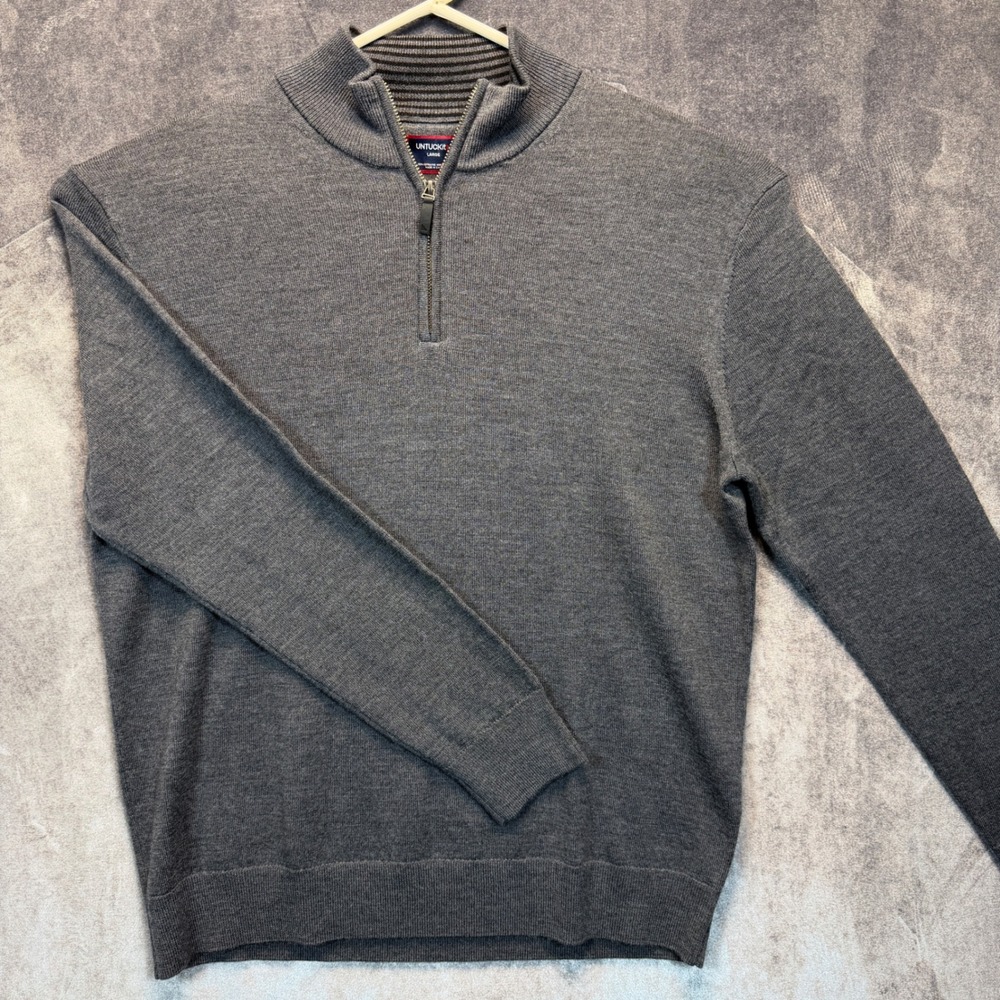 UNTUCKit Belguardo Sweater Mens Dark Grey Regular Large Merino Wool Quarter Zip